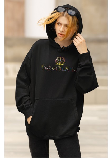 Unisex Dream Theater Sırt Baskılı Kapüşonlu Sweatshirt, Oversize Rock Band Baskılı Hoodie
