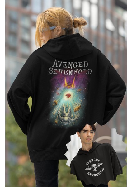 Unisex Avenged Sevenfold Ex2 Sırt Baskılı Kapüşonlu Sweatshirt, Oversize Rock Band Baskılı Hoodie
