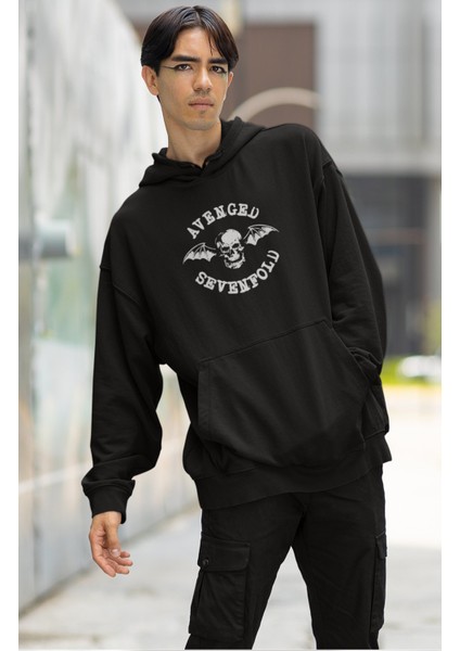 Unisex Avenged Sevenfold Ex2 Sırt Baskılı Kapüşonlu Sweatshirt, Oversize Rock Band Baskılı Hoodie