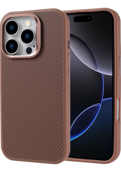 Apple iPhone 16 Pro Max Kılıf Karbon Fiber Dizayn Magsafeli Troy Kapak Çöl Titanyum