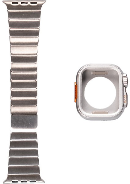 Apple Watch Series 3 4 5 44MM Kordon Metal Kordon ve Sert Kasa Koruyucu KRD126 Gümüş