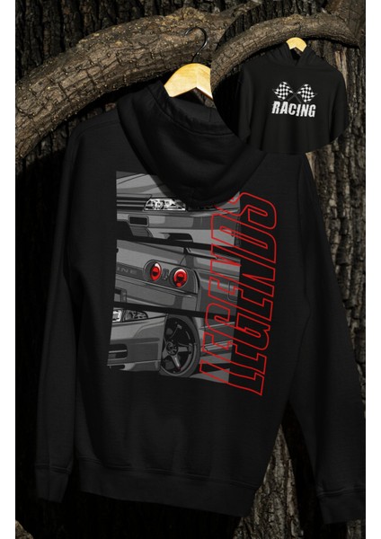 Oversize Nis San Skyline Legends Sırt Baskılı Kapüşonlu Sweatshirt, Unisex Yarış Araba Temalı Hoodie