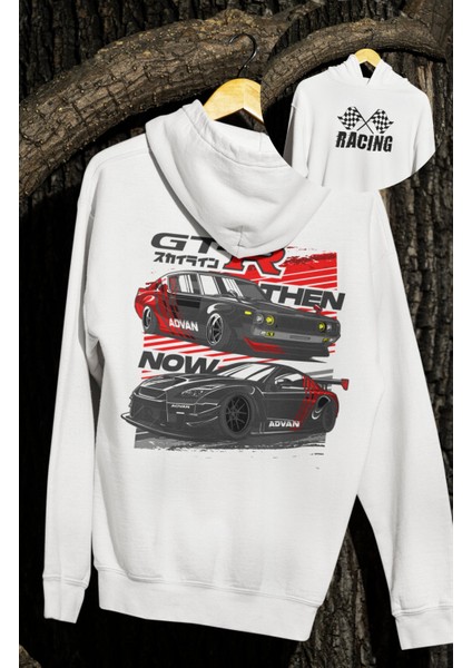 Oversize Nis-San Gtr Sırt Baskılı Kapüşonlu Sweatshirt, Unisex Yarış Araba Temalı Hoodie