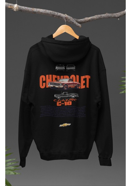 Oversize C-10 Sırt Baskılı Kapüşonlu Sweatshirt, Unisex Classic Araba Temalı Hoodie