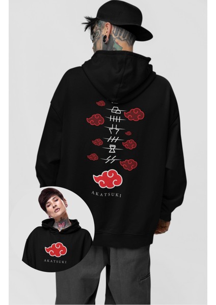 Oversize Naruto Akatsuki Sırt Baskılı Kapüşonlu Sweatshirt, Unisex Naruto Anime Baskılı Hoodie