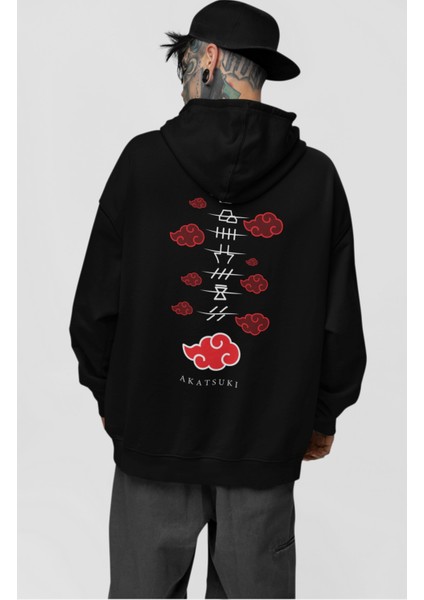Oversize Naruto Akatsuki Sırt Baskılı Kapüşonlu Sweatshirt, Unisex Naruto Anime Baskılı Hoodie modelleri