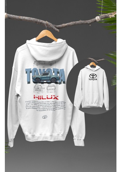 Oversize Hilux Kamyonet Sırt Baskılı Kapüşonlu Sweatshirt, Unisex Klasik Araba Temalı Hoodie