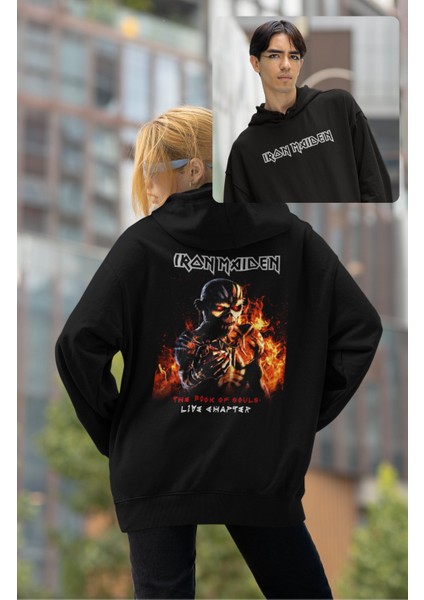 Unisex Iron Maiden Live Chapter Sırt Baskılı Kapüşonlu Sweatshirt,oversize Rock Band Baskılı Hoodie