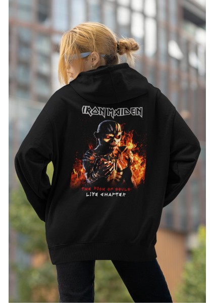 Unisex Iron Maiden Live Chapter Sırt Baskılı Kapüşonlu Sweatshirt,oversize Rock Band Baskılı Hoodie modelleri