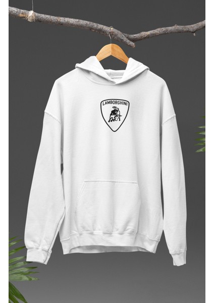 Oversize Lamborghini Sırt Baskılı Kapüşonlu Sweatshirt, Unisex Yarış Araba Temalı Hoodie