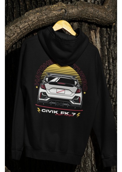 Oversize Civic Fk7 Sırt Baskılı Kapüşonlu Sweatshirt, Unisex Yarış Araba Temalı Hoodie modelleri
