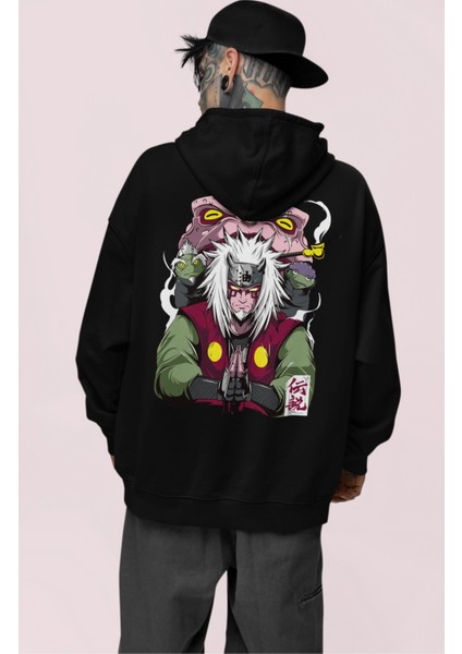 Oversize Jiraiya Sırt Baskılı Kapüşonlu Sweatshirt, Unisex Naruto Anime Baskılı Hoodie modelleri