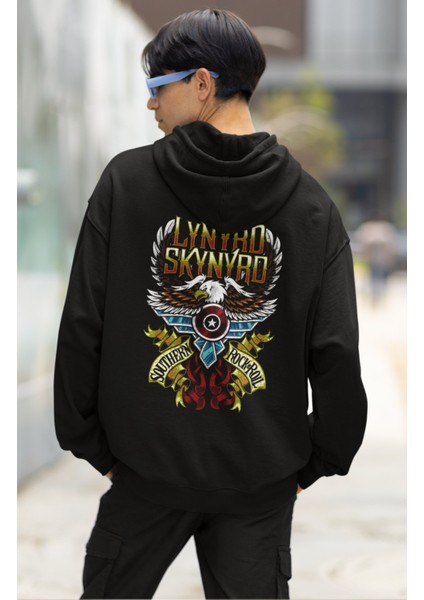 Unisex Lynyrd Skynyrd Sırt Baskılı Kapüşonlu Sweatshirt, Oversize Rock Band Baskılı Hoodie modelleri