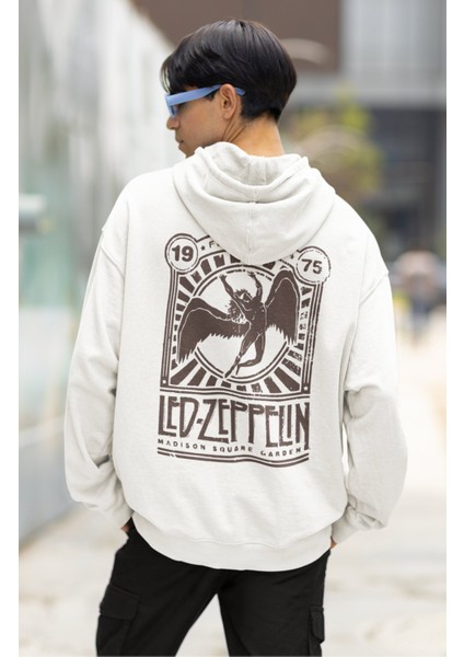 Unisex Vintage LED Zeppelin Sırt Baskılı Kapüşonlu Sweatshirt, Oversize Rock Band Baskılı Hoodie modelleri