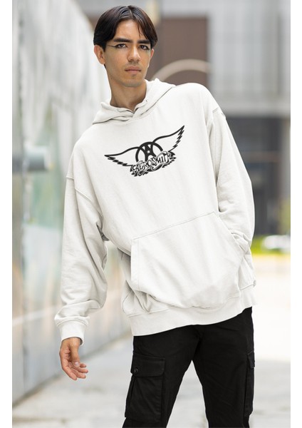 Unisex Aerosmith Tour Sırt Baskılı Kapüşonlu Sweatshirt, Oversize Rock Band Baskılı Hoodie