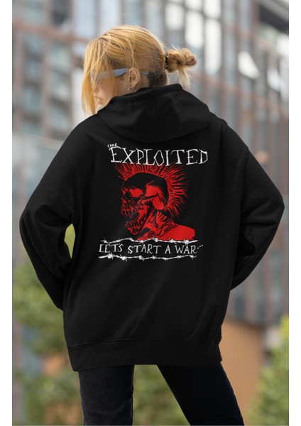 Unisex The Exploited Punk Sırt Baskılı Kapüşonlu Sweatshirt, Oversize Rock Band Baskılı Hoodie
