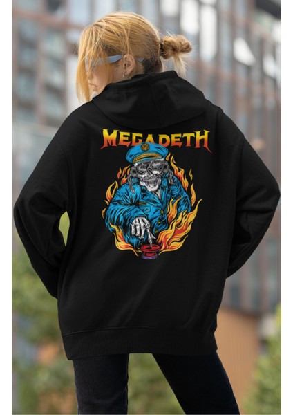 Unisex Ateşli Megadeth Sırt Baskılı Kapüşonlu Sweatshirt, Oversize Rock Band Baskılı Hoodie modelleri