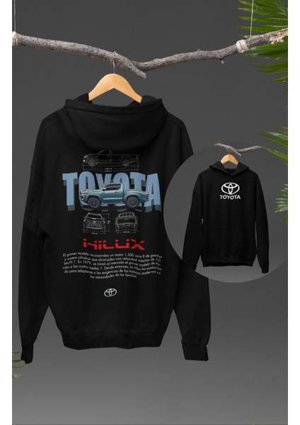 Oversize Hilux Kamyonet Sırt Baskılı Kapüşonlu Sweatshirt, Unisex Klasik Araba Temalı Hoodie