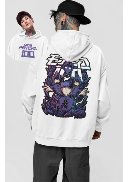 Oversize Mob Psycho 100 Sırt Baskılı Kapüşonlu Sweatshirt, Unisex Anime Baskılı Hoodie
