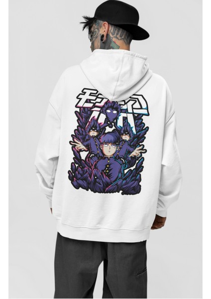 Oversize Mob Psycho 100 Sırt Baskılı Kapüşonlu Sweatshirt, Unisex Anime Baskılı Hoodie