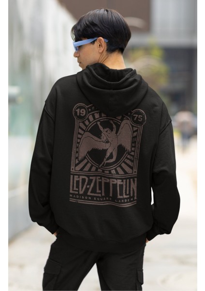 Unisex Vintage LED Zeppelin Sırt Baskılı Kapüşonlu Sweatshirt, Oversize Rock Band Baskılı Hoodie modelleri