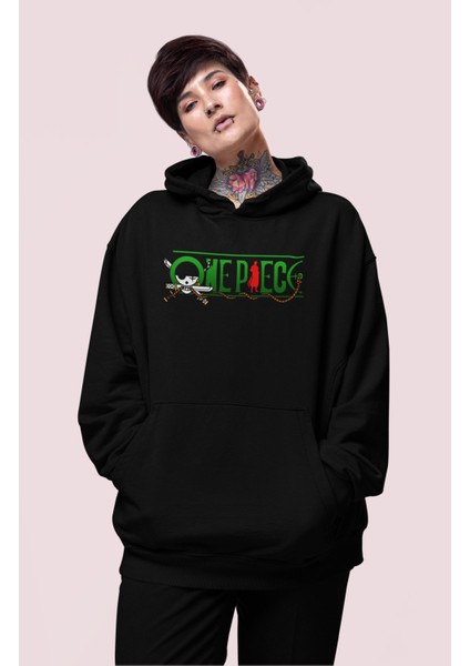 Oversize Roronoa Zoro Sırt Baskılı Kapüşonlu Sweatshirt, Unisex One Piece Anime Baskılı Hoodie