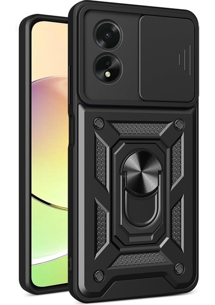 Oppo A60 Kılıf Pars Sürgülü Vega Yüzüklü Sert Silikon Siyah