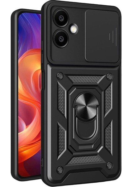 Samsung Galaxy A06 Kılıf Pars Sürgülü Vega Yüzüklü Sert Silikon Siyah