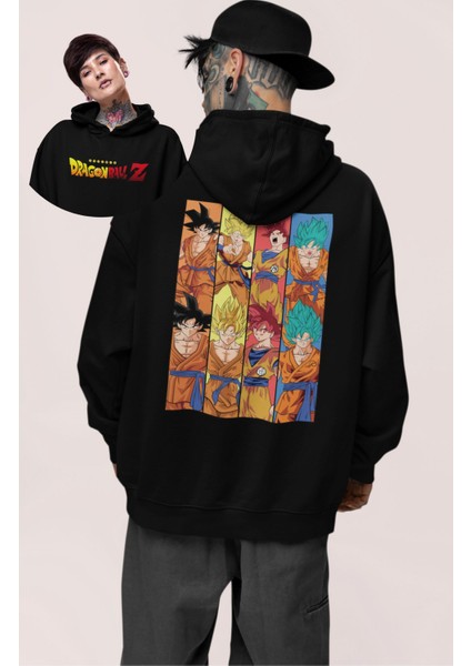 Oversize Dragon Ball Z Characters Sırt Baskılı Kapüşonlu Sweatshirt, Unisex Anime Baskılı Hoodie