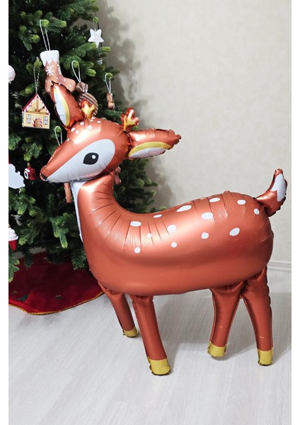 Büyük Geyik Folyo Balon Gold Detaylı Büyük Geyik Yılbaşı Balonu