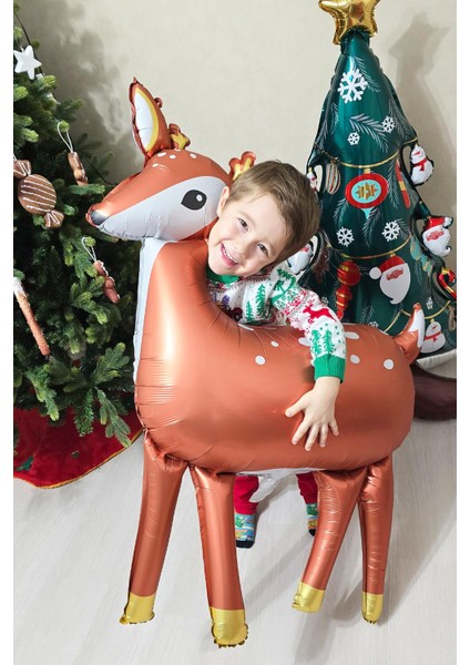 Büyük Geyik Folyo Balon Gold Detaylı Büyük Geyik Yılbaşı Balonu modelleri