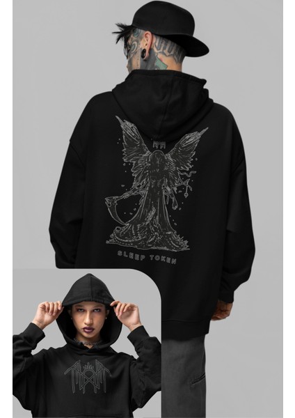 Unisex Sleep Token Sırt Baskılı Kapüşonlu Sweatshirt, Oversize Rock Band Baskılı Hoodie