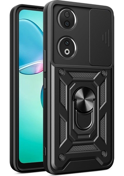 Huawei Honor 90 Kılıf Pars Sürgülü Vega Yüzüklü Sert Silikon Siyah