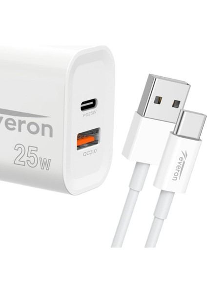 25W USB Typec Kablolu Şarj Cihazı EVR-023-C
