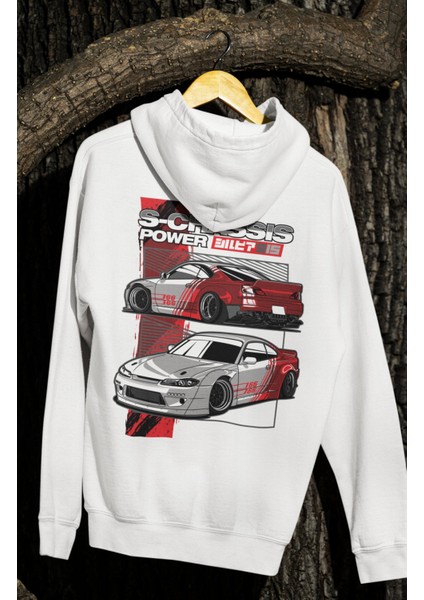 Oversize Racing Yazılı Sırt Baskılı Kapüşonlu Sweatshirt, Unisex Yarış Araba Temalı Hoodie