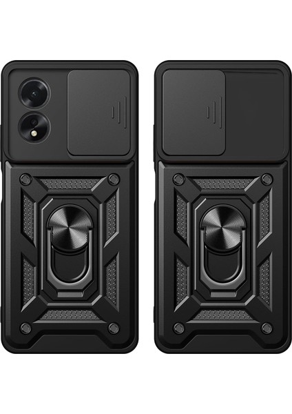 Oppo A38 Kılıf Pars Sürgülü Vega Yüzüklü Sert Silikon Siyah