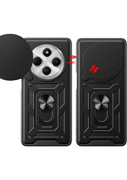 Xiaomi Redmi 14C 4g Kılıf Pars Sürgülü Vega Yüzüklü Sert Silikon Siyah