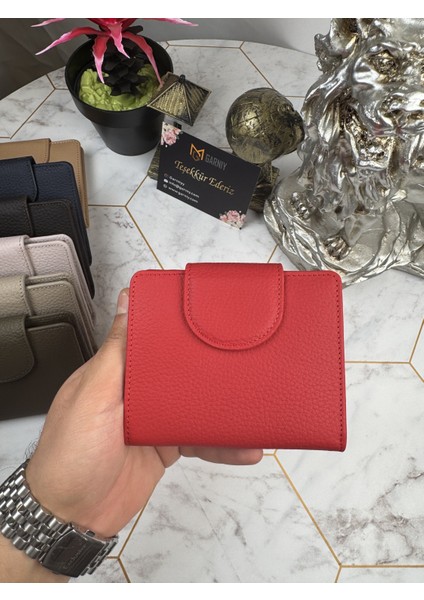 Bozuk Para Bölmeli Çıtçıtlı Şık Deri Kırmızı Kadın Cüzdan 38718