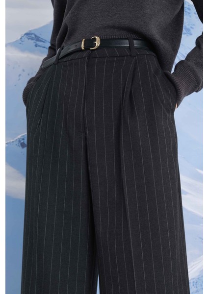 Geniş Paça Çizgili Pantolon Antrasit