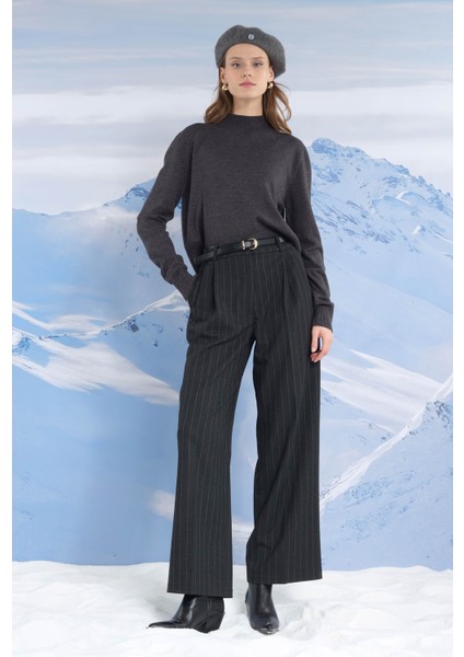 Geniş Paça Çizgili Pantolon Antrasit