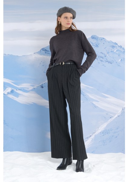 Geniş Paça Çizgili Pantolon Antrasit fiyatları