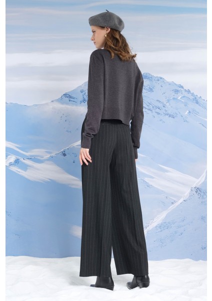 Geniş Paça Çizgili Pantolon Antrasit modelleri