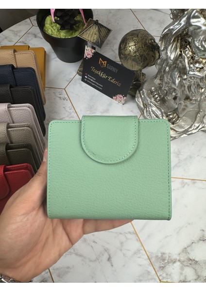 Bozuk Para Bölmeli Çıtçıtlı Şık Deri Su Yeşili Kadın Cüzdan 38718