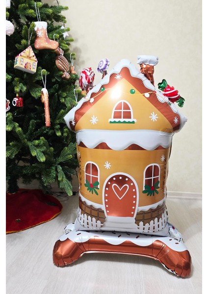 Kurabiye Evi Yılbaşı Balonu Ayaklı Şeker Evi Ginger House Folyo Balon 120cm