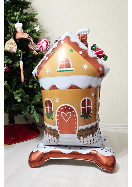 Kurabiye Evi Yılbaşı Balonu Ayaklı Şeker Evi Ginger House Folyo Balon 120cm fiyatları