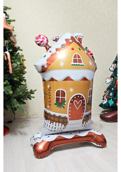 Kurabiye Evi Yılbaşı Balonu Ayaklı Şeker Evi Ginger House Folyo Balon 120cm modelleri