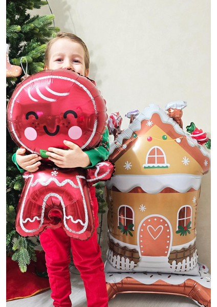 Kurabiye Evi Yılbaşı Balonu Ayaklı Şeker Evi Ginger House Folyo Balon 120cm fırsatları