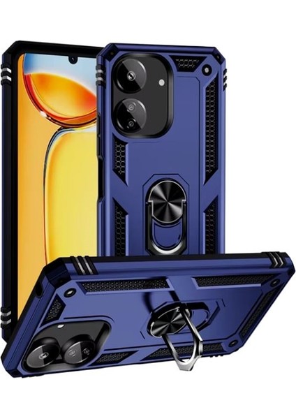 Xiaomi Poco C65 Kılıf Vega Sert Silikon Tank Standlı Yüzüklü Mıknatıslı Lacivert