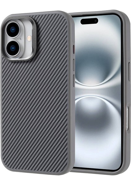 Apple iPhone 16 Plus Kılıf Karbon Fiber Dizayn Magsafeli Troy Kapak Gümüş