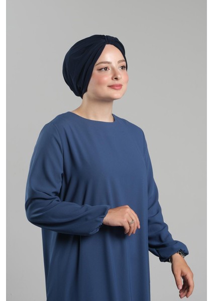 Lacivert Pratik Hazır Geçmeli Tesettür Bone Sandy Pileli Salaş 2121_02 modelleri